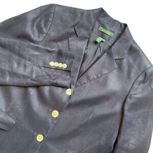 Lauren Ralph Lauren Women’s 14 Linen Blazer Jacket Navy Lined Classic Preppy EUC